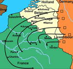 Map: German Empire attacks through Belgium